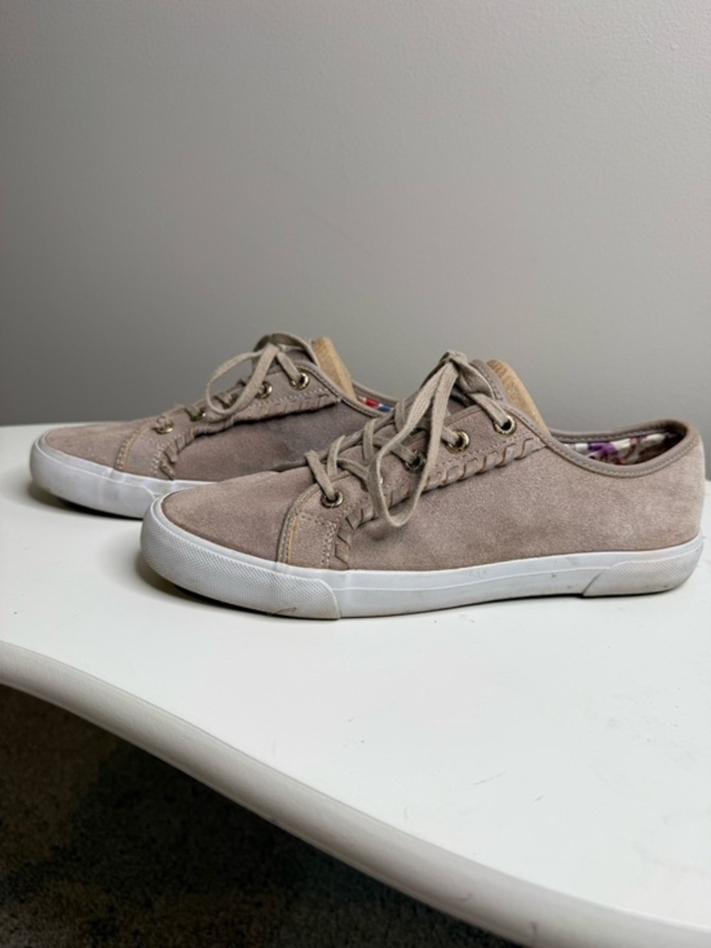 Jack Rogers Taupe Suede Lace-Up Sneakers